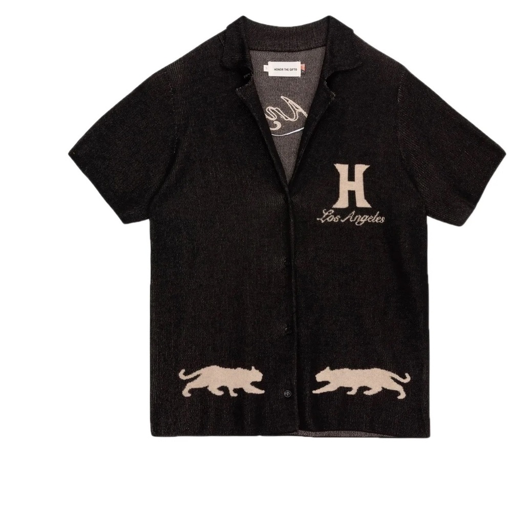 Honor The Gift WOMENS JUNGLE CAMP - S/S BUTTON-UP- Black New In Package